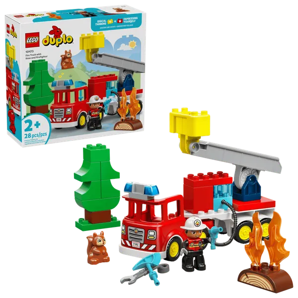 Fire Truck with Hose and Firefighter