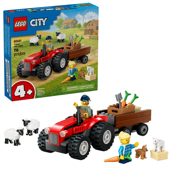 Red Farm Tractor with Trailer & Sheep — 1